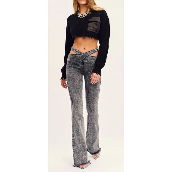 Revolve SER.O.YA Jeans Womens 26 Smoke Black Sloane Flare Low Rise Wrap Around - Picture 1 of 14